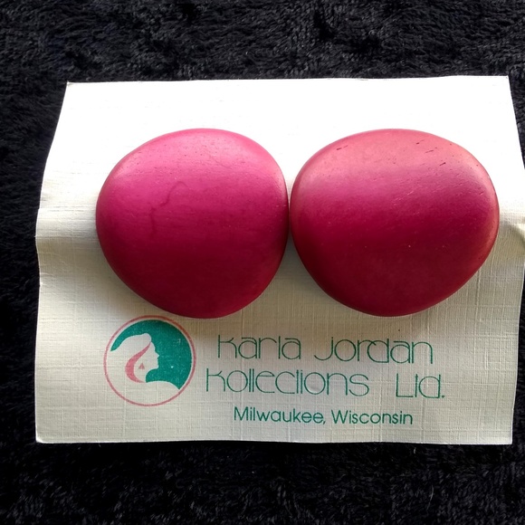 Vintage Karla Jordan - Magenta Bone Earrings - Picture 1 of 5
